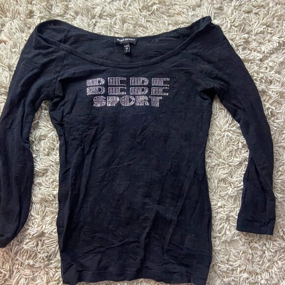 Long Sleeve Scoop Neck Bebe Logo Rib Top - Picture 1 of 3